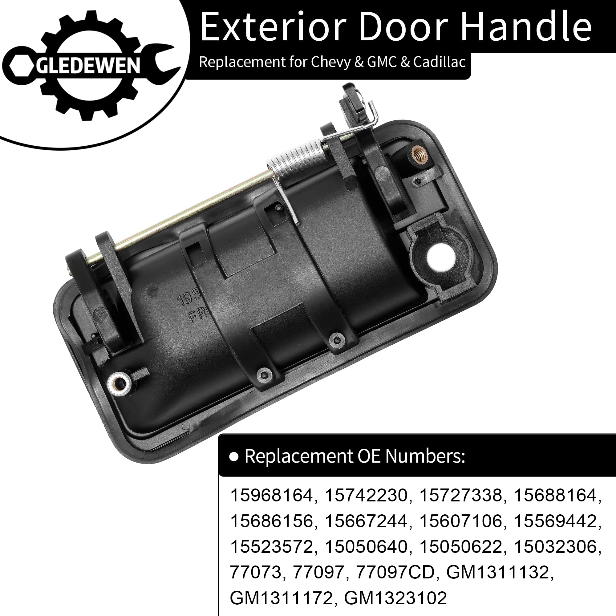 Exterior Door Handle, Front Right Passenger Side, All Plastic, Compatible With 1988-2001 Chevy Gmc K1500 K2500 K3500, C1500 C2500 C3500 Suburban, Tahoe, Yukon, Cadillac 15742230, 77073, Gm1311132